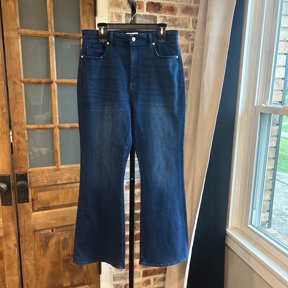 Loft Slim Flare Jeans Women High Rise Dark Wash Denim Retro 70s Indie Boho 14